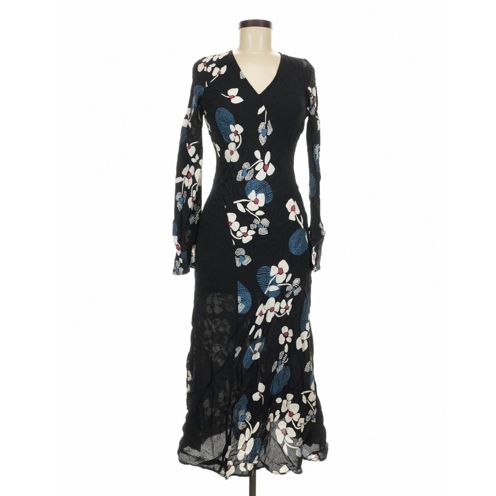 Mint Velvet Black Floral Midi Dress Size 6 Romantic Boho Wedding Guest - Picture 2 of 11